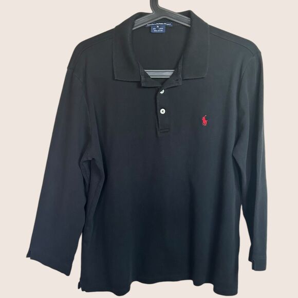 🖤 XL RALPH LAUREN SPORT 100% COTTON BLACK POLO RED LOGO EMBLEM 3/4 SLEEVES VTG - Picture 5 of 8